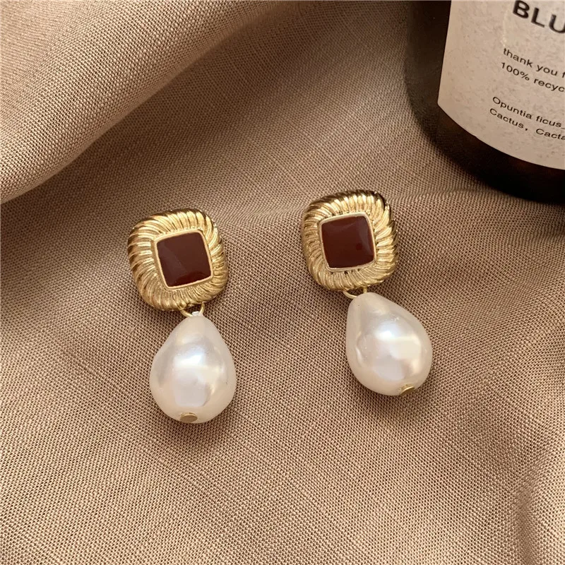 

Contracted temperament geometric earrings fashion retro pearl earrings jewelry accessories
