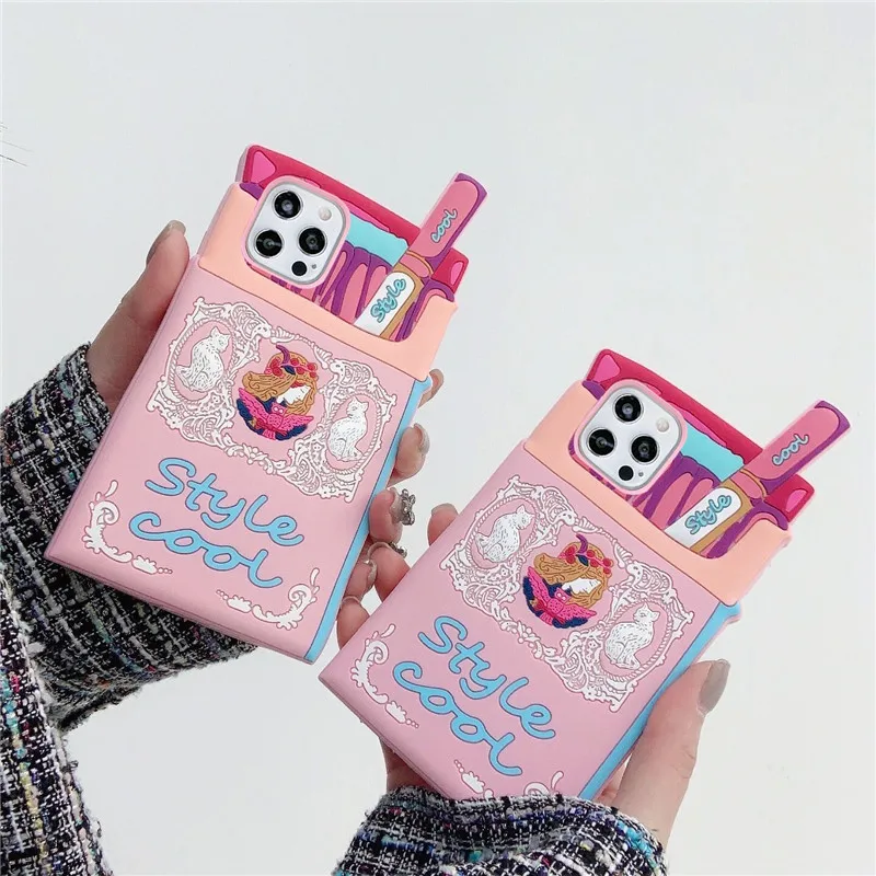 

Fashion Design Cool Style Cigarette Case for iPhone 12 11 Pro XS Max XR X 8 7 6 Plus SE2 3D Soft Silicone Cover Shockproof Coque