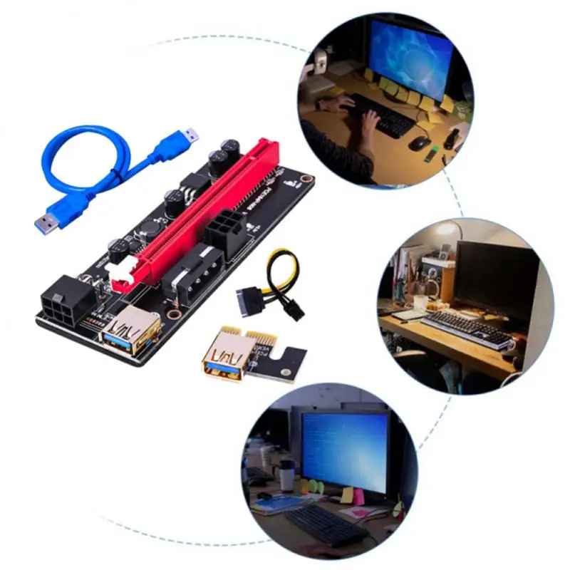 Usb 3.0 Pci-E Райзер Ver 009S Экспресс 1X 4X 8X 16X адаптер карта Sata 15Pin к 6 Pin кабель питания