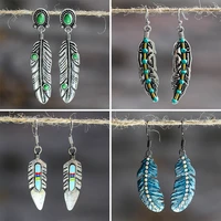 vintage boho metal feather dangle earrings for women indian ethnic party jewelry statement hook hanging ear bijoux