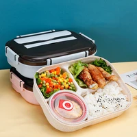 1000ml wheat straw lunch box with stainless steel soup bowl 4 partition bento box microwave food storage container bpa free