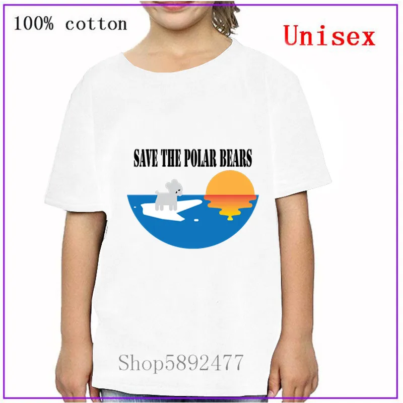 Черная Детская футболка с изображением белого медведя для защиты окружающей
