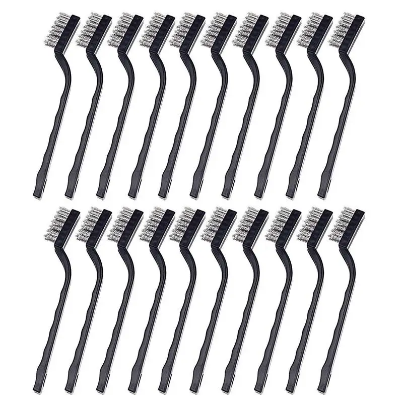 

20 Pieces Mini Handle Stainless Steel Wire Bristles Brush Set for Cleaning Welding Slag, Stain and Rust (Silvery)