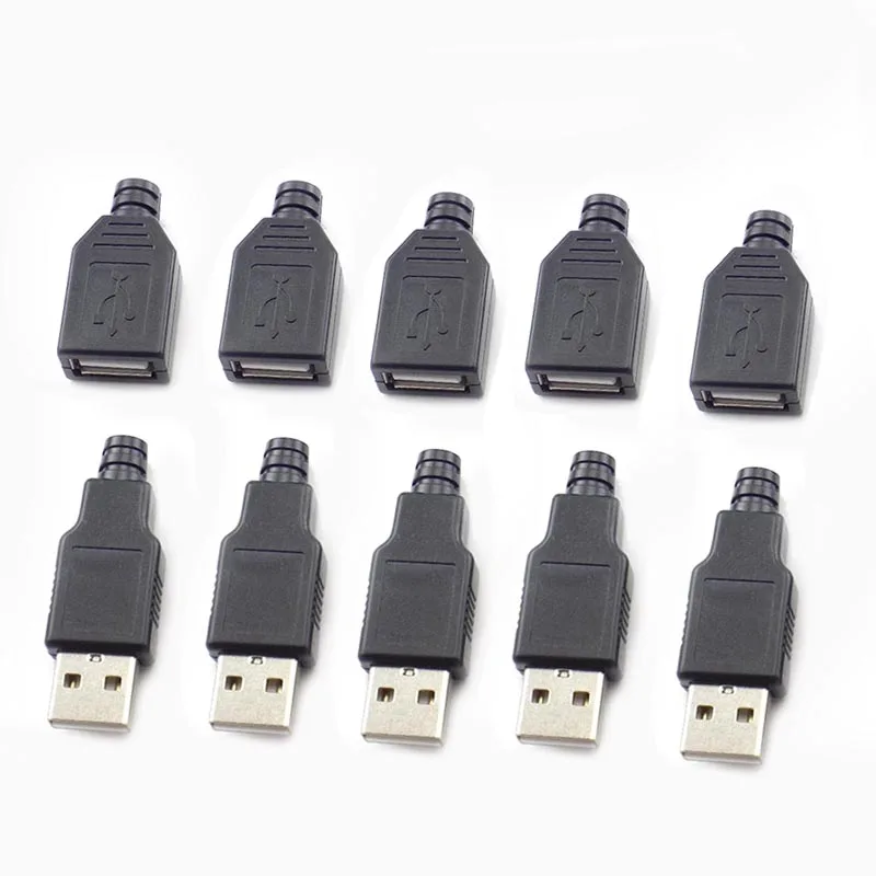 

10 шт. Тип A входящий штекер муфтовый стыковочный USB 4 Pin разъем с черной Пластик крышка Тип-который нужно собрать своими руками Наборы