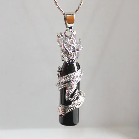 

fancy Chinese Wind Cylinder black Green JADE Dragon Pendants Necklace