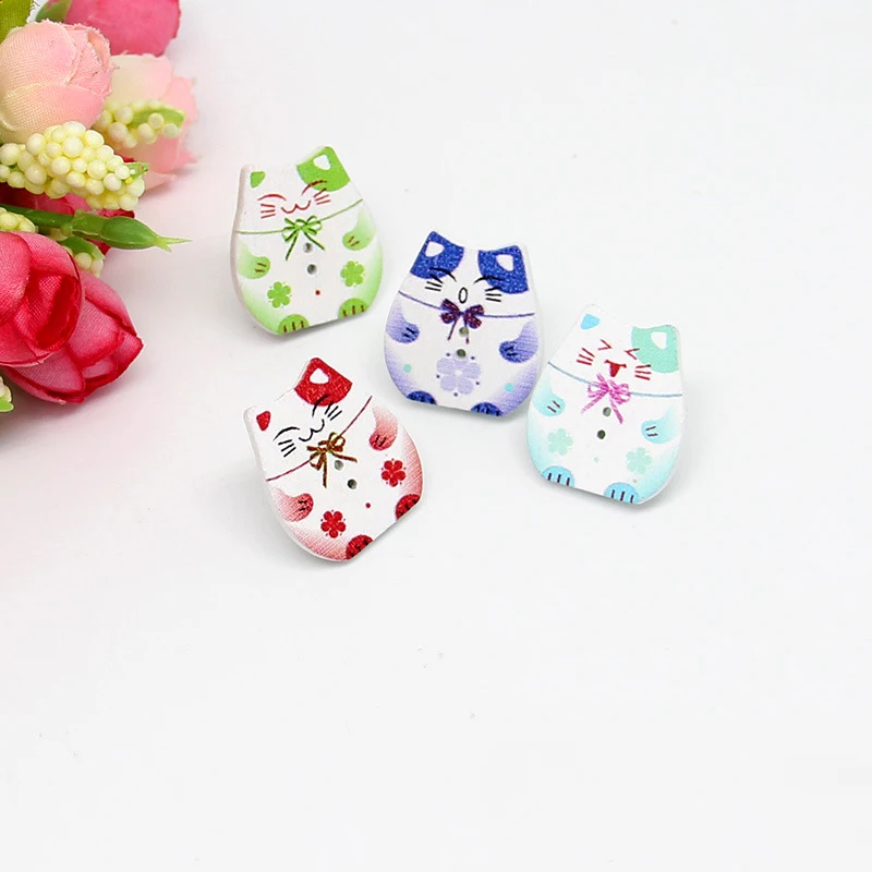 10 шт. деревянные пуговицы для скрапбукинга Lucky Cat с 2 отверстиями поделки детей