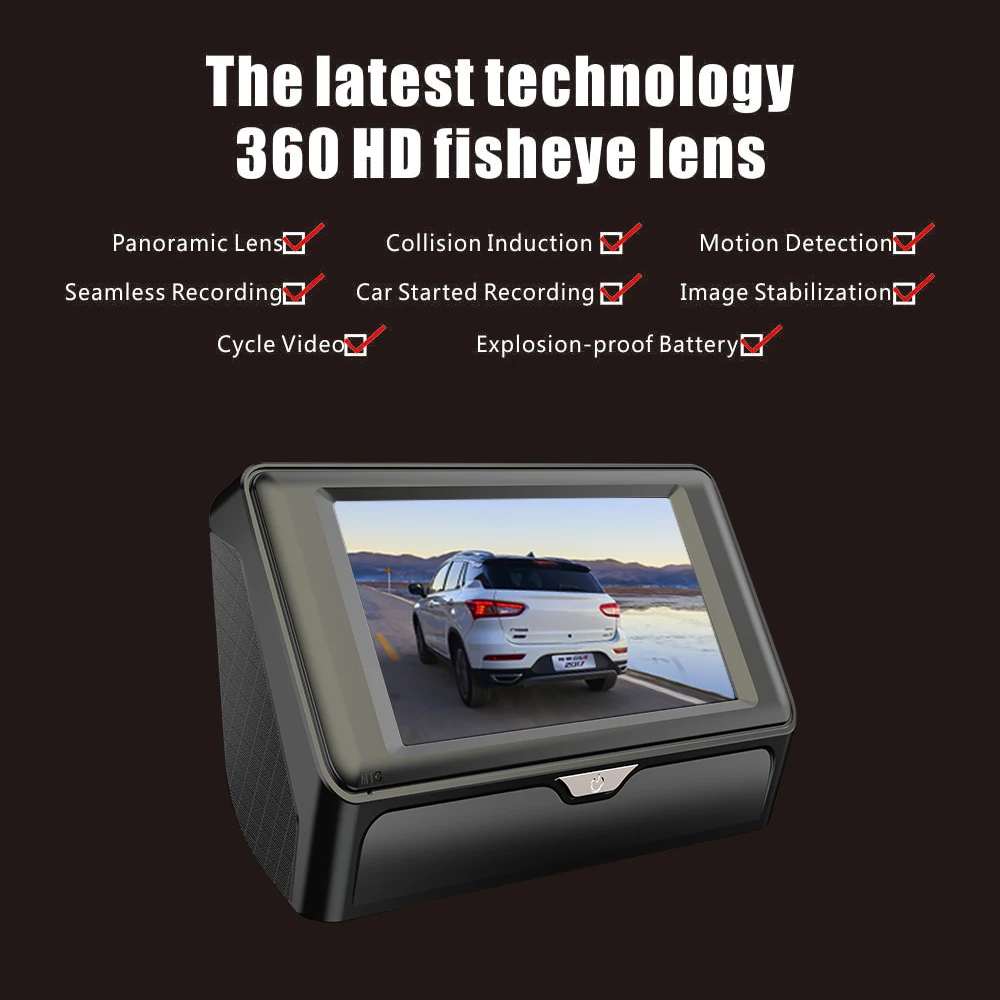 Elebest Автомобильный видеорегистратор 3 дюйма FHD 360 градусов объектив рыбий глаз IPS