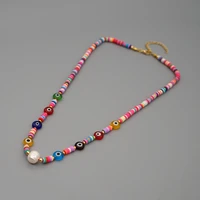 kbjw bohemian surf necklace stainless steel metal 18k gold plated choker real pearl multi color beaded handmade jewelry women