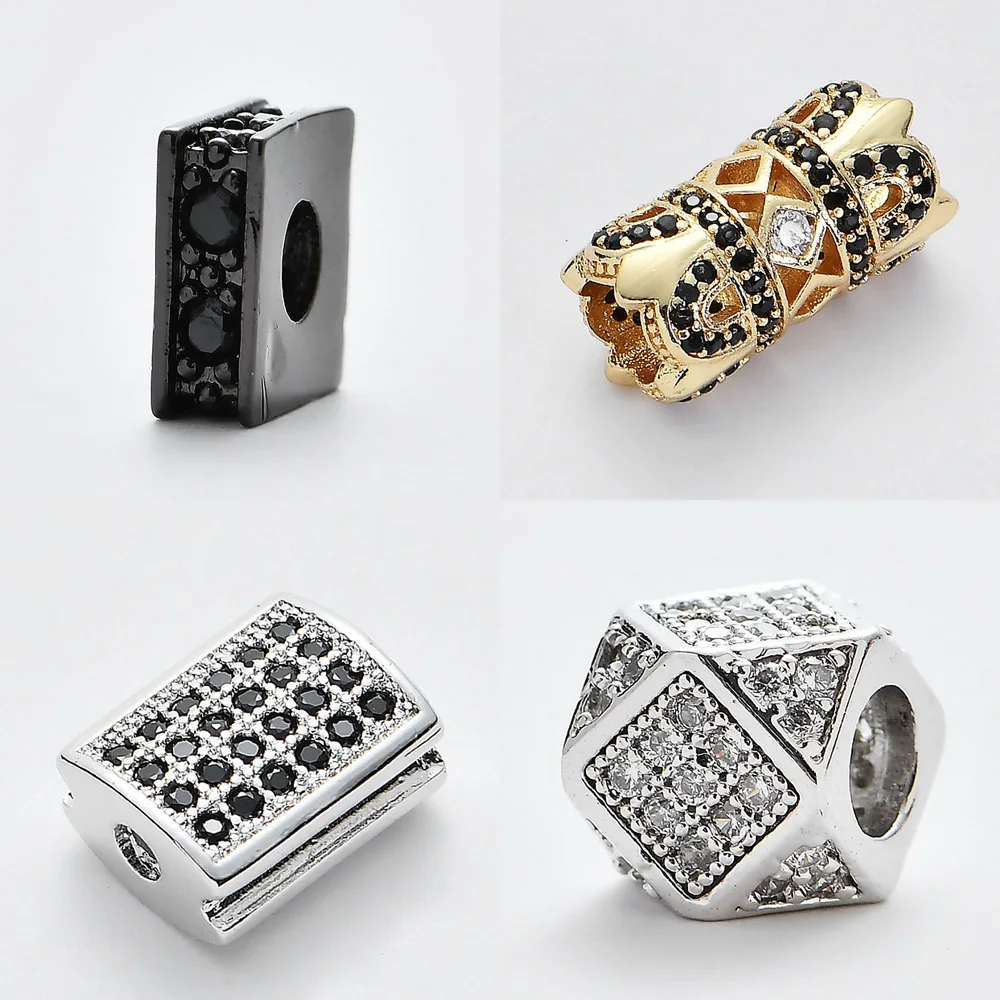 3pcs/lot Rhombic Geometrical CZ Spacer Beads Wholesale Cube Square Copper Cubic Zirconia Beads Diy Jewelry Finding Supplies