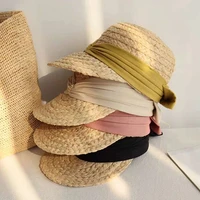 natural straw wide brim sun visor hat for ladies girl with bow summer baseball cap uv protection beach hat derby accessorize