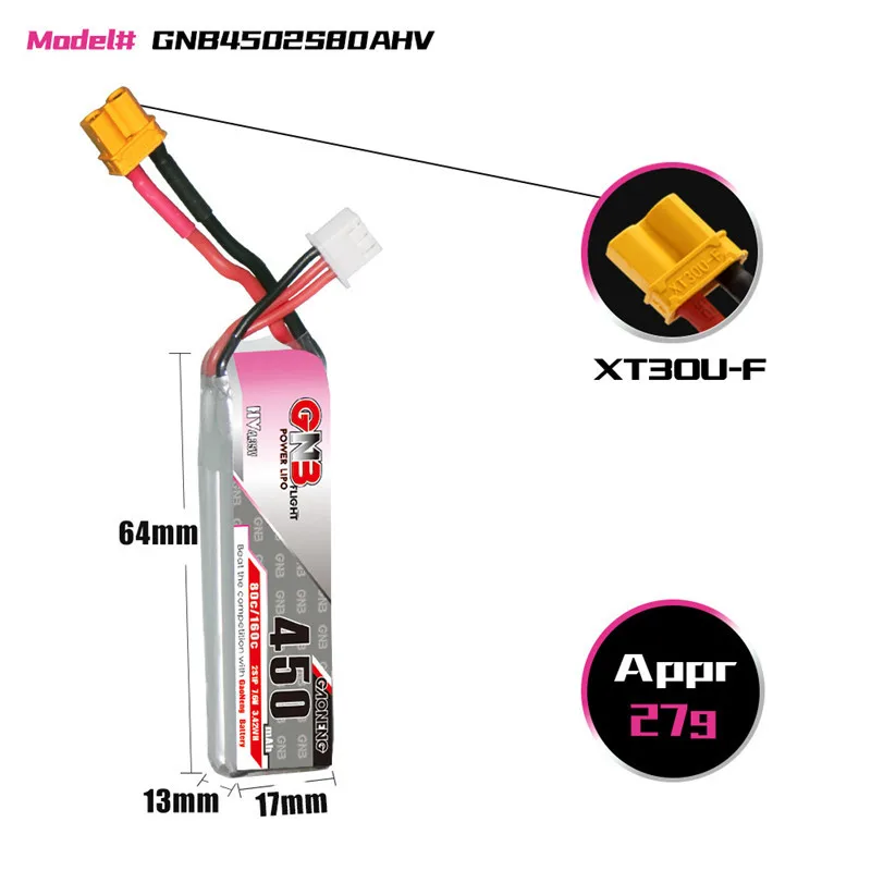 

1-10 шт. GNB 7,6 В 2S 450 мАч 80C/160C HV Lipo аккумулятор XT30U-F Plug для iFlight CineBee Happymodel Crux3 BetaFPV FPV гоночный Дрон