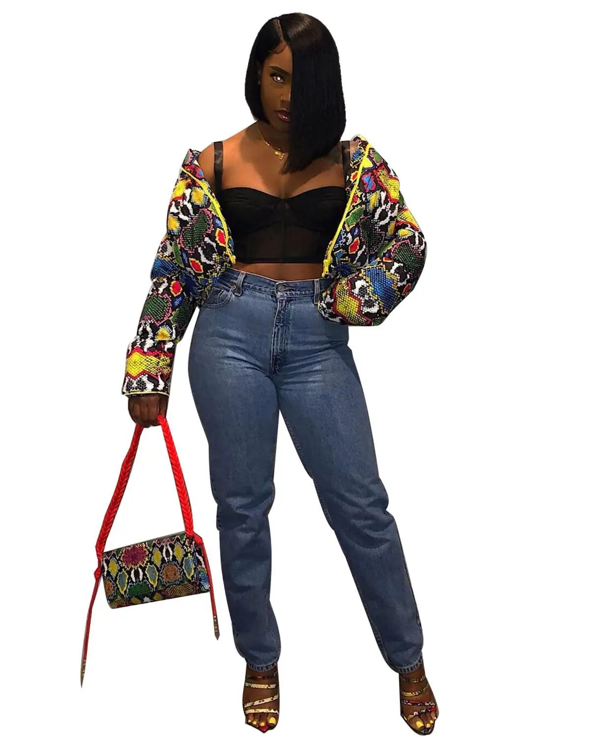 Snake Skin Print Winter Jacket Women Plus Size Clothing Down Bubble Coat Warm Thick Parka Outerwear Crop Puffer Jacket