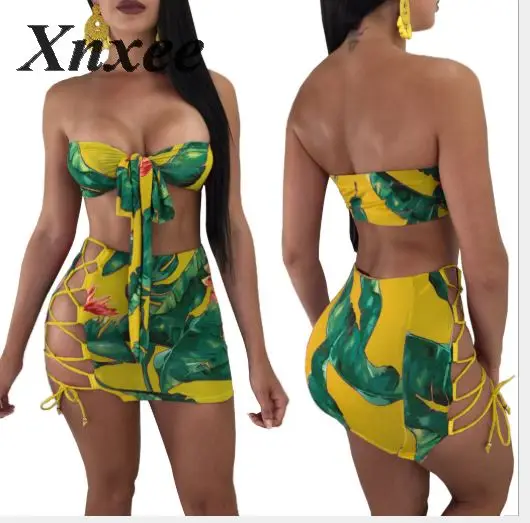 Женский комплект из 2 предметов Xnxee зеленый укороченный топ с принтом банановых