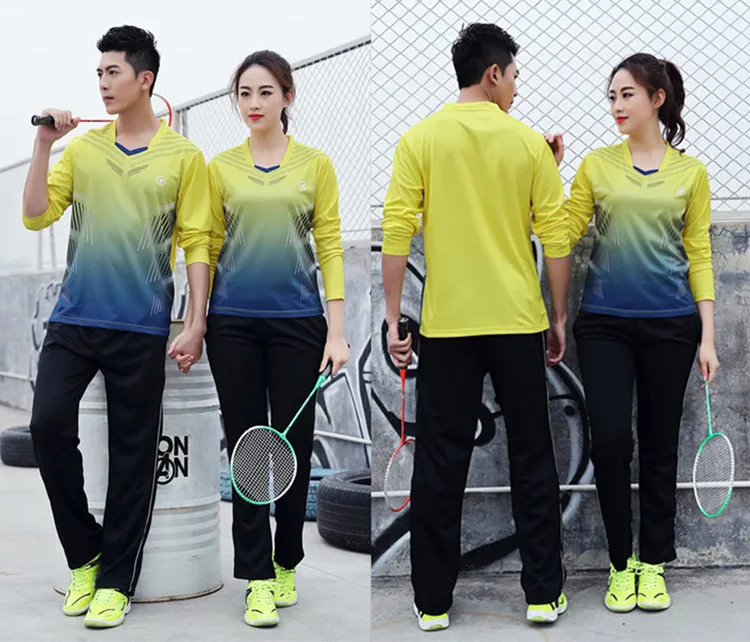 High Quality Women& Men Long Sleeve Tennis Shirts Pants Tracksuits Autumn Badminton Set Table Tennis Uniform Sports Kit Custom