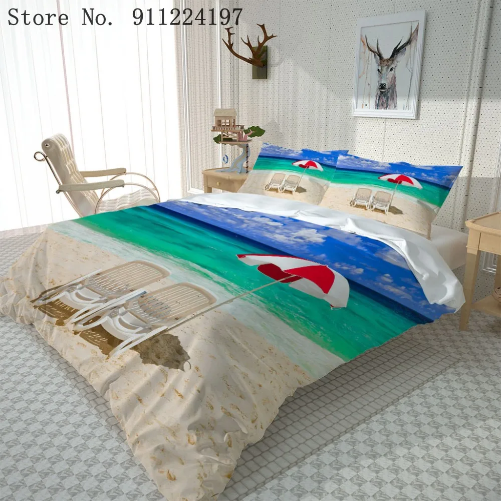 Комплект постельного белья с изображением песчаного пляжа двойное