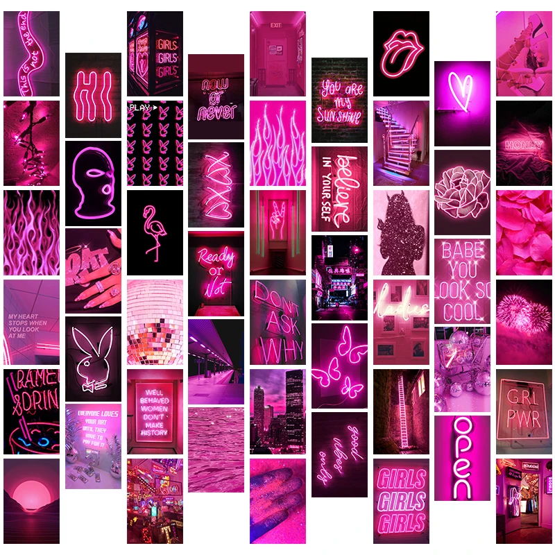 

50Pcs Pink Neon Aesthetic Wall Collage Kit Room Bedroom Living Home Decoration Posters Warm Color Ornament Photo Gift for Adult