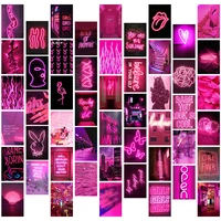 50pcs pink neon aesthetic wall collage kit room bedroom living home decoration posters warm color ornament photo gift for adult
