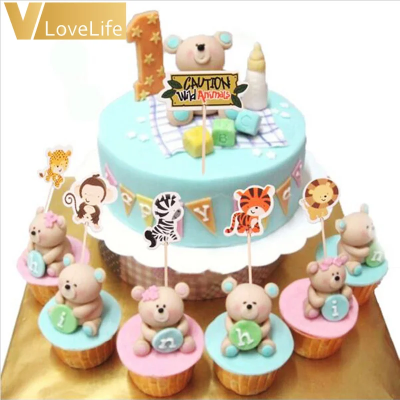 24 шт./лот сафари джунгли животные кексы пики вечерние украшения на день рождения