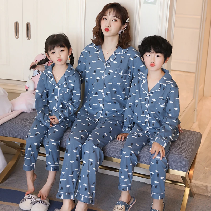 Пижамный комплект для мальчиков Весенние хлопковые одинаковые комплекты семьи