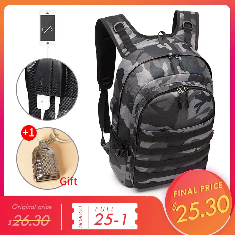 Рюкзак для игры PUBG, мужские школьные сумки, Mochila Pubg, Battlefield Infant, камуфляжный рюкзак для путешествий, холщовый рюкзак с зарядкой через usb, косплей