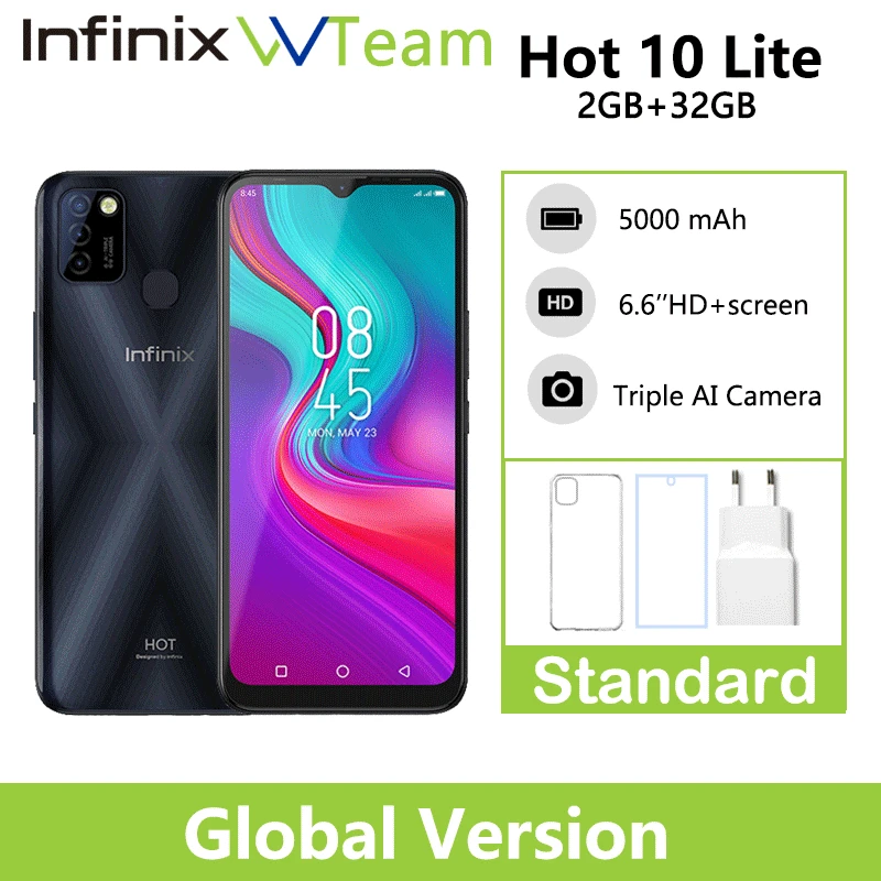 Смартфон Infinix HOT 10 LITE глобальная версия 2 ГБ + 32 экран 6 дюйма HD 1600*720P аккумулятор 5000