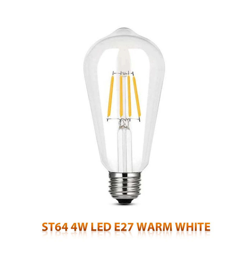 Светодиодная лампочка эдисона E27/E14, винтажный светильник, лампочка 220V 4 W, прозрачная стеклянная лампочка, энергосберегающая безопасная лампочка ST64 C35 C35L A60