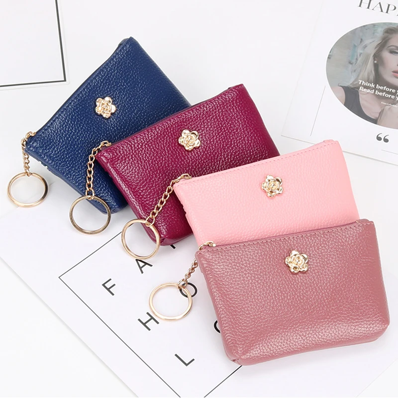 

New soft Leather Little flower Women Wallet Clutch Zipper Female Short small Coin Purse New Keychain Soft Mini Card Cash Holder