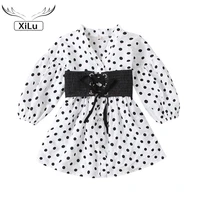 childrens clothing european and american ladies style girls polka dot v neck petticoat stretch denim lace two piece suit
