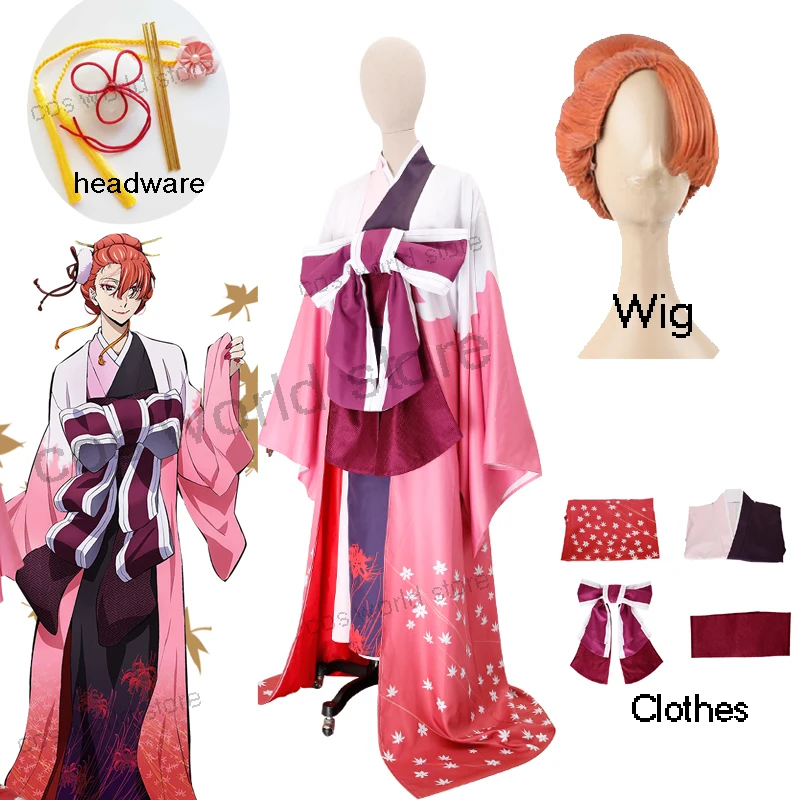 

Костюм-кимоно Fukuzawa Yukichi для косплея аниме «бродячие псы», униформа для женщин и мужчин, парик для Хэллоуина, головной костюм