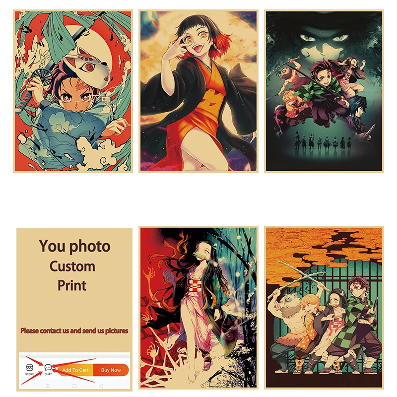 

Japanese Anime Demon Slayer :Kimetsu No Yaiba Retro Kraft Paper Poster Room Living Decoration Art Personal Painting Wall Sticker
