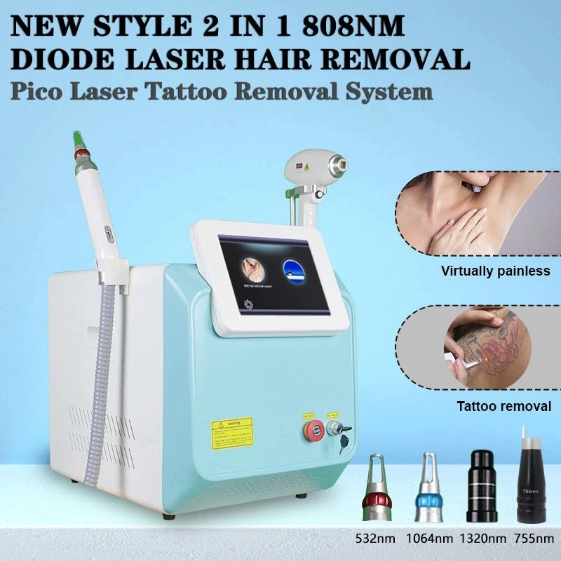 

Free Shipping 2 in 1 808nm Diode laser machine hair removal & NDYAG Q-Switch 755 1320 532 1064NM Tattoo Removal Beauty Machine