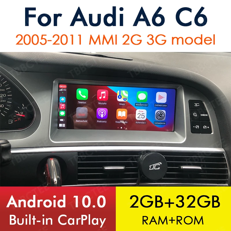 Автомобильный мультимедийный плеер Android 10 CarPlay 2 + 32 ГБ для Audi A6 C6 4f 2005 ~ 2011 MMI 2G 3G GPS