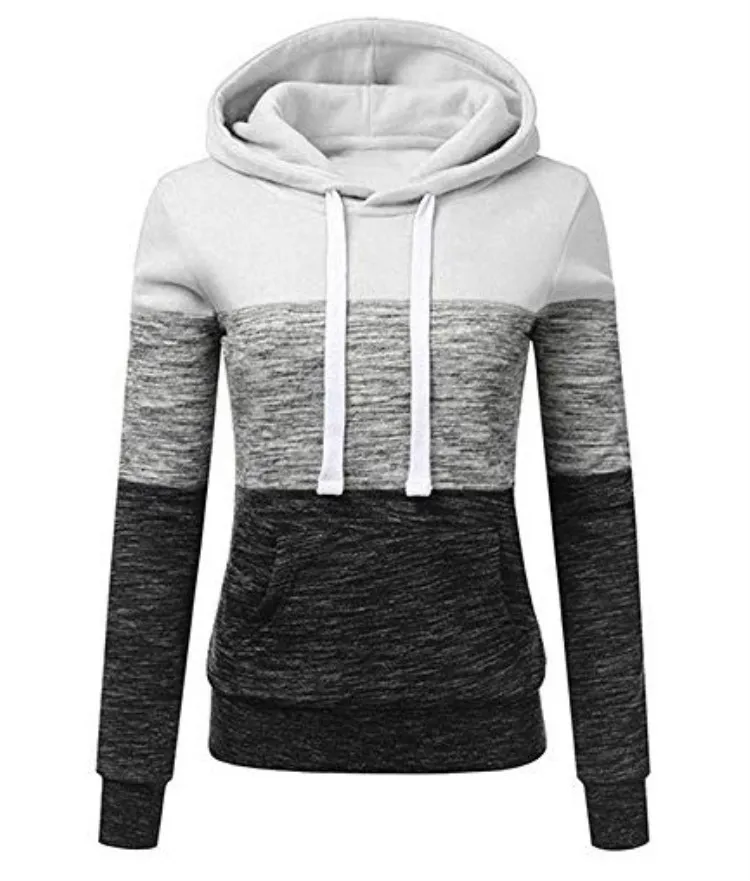 

Women Spring and Autumn Tri-color Striped Hoodie Loose and Comfortable Pullover Casual Shopping With Fleece