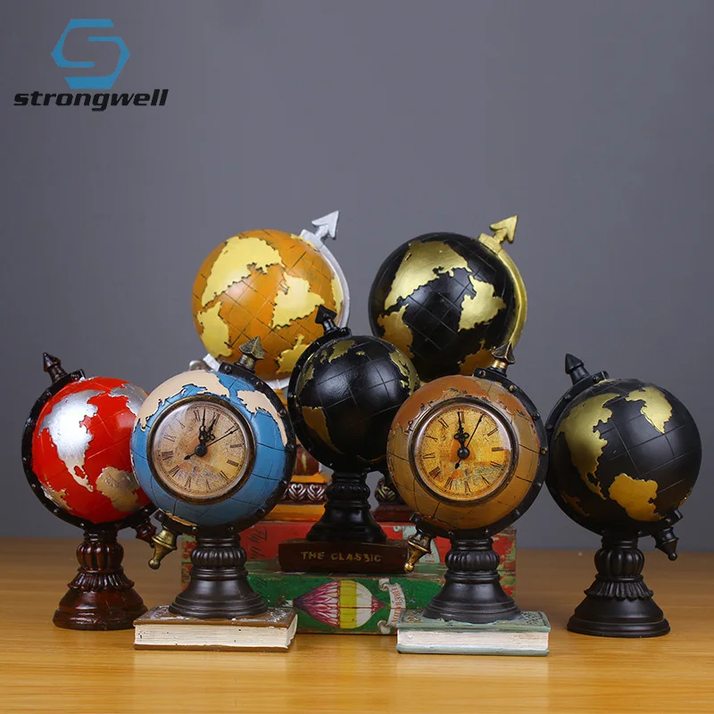 Strongwell European Vintage Globe Clock Model Resin Figurine Art Crafts Ornaments Home Decoration Living Room Birthday Gift | Дом и сад