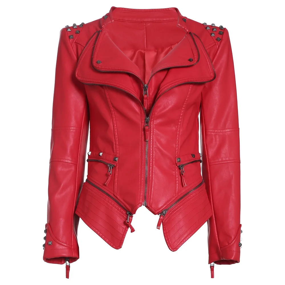 Мотоциклетная куртка осенне зимние женские сапоги с заклепками Модная верхняя