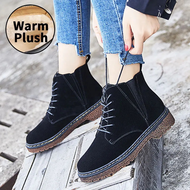 NKAVQI/женские ботинки; Зимние теплые плюшевые Ботинки martin; женские повседневные замшевые ботинки; женские ботильоны; мотоциклетные ботинки; mujer zapatos