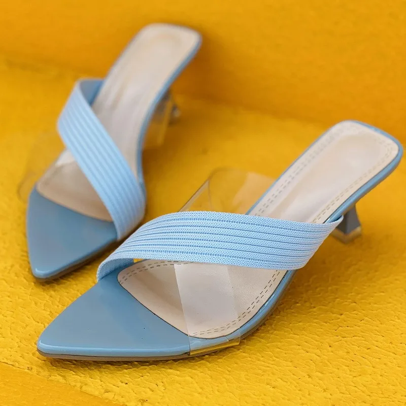 

Sexy Queen Gladiator Sandals knit Women Jelly Transparent PVC Sandals Pointed Toe High Heels Party Cross Women Sandals Zapatilla