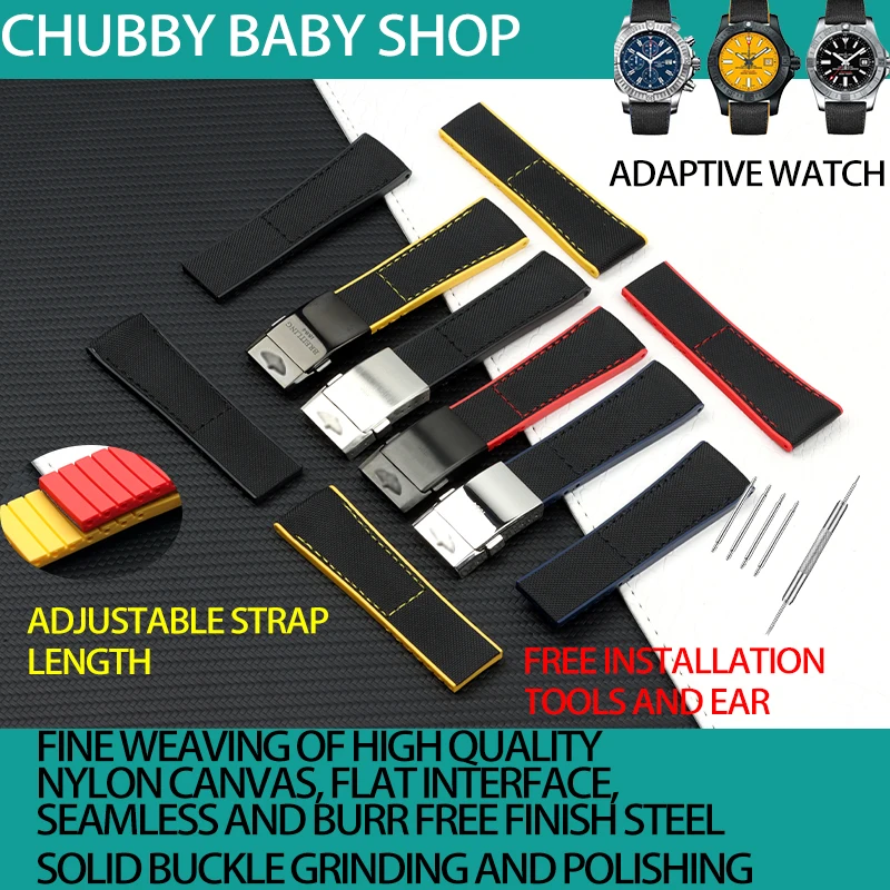 Нейлоновый ремешок для часов черный красный Breitling NAVITIMER WORLD Avenger/navitimer ремень 22 мм 24