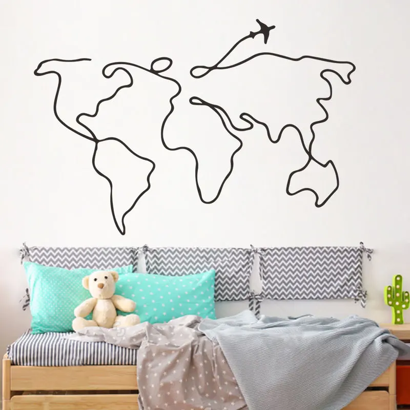 Карта мира контурные узоры настенные наклейки для офиса дома декора спальни