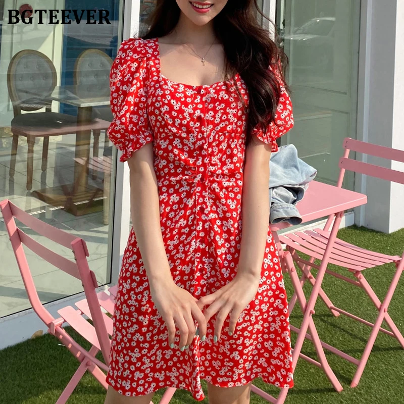 

Платье BGTEEVER женское шифоновое с цветочным принтом, мини-платье-трапеция с пышными рукавами и квадратным вырезом, с принтом маргариток, лето ...