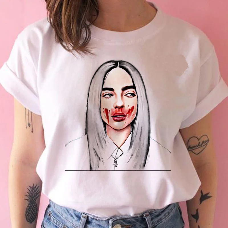 925 Billie eilish забавная футболка Женская harajuku Bad Guy футболка с изображением уличной kawaii 90s Хип Хоп Футболка короткий рукав Повседневная - Цвет: 925