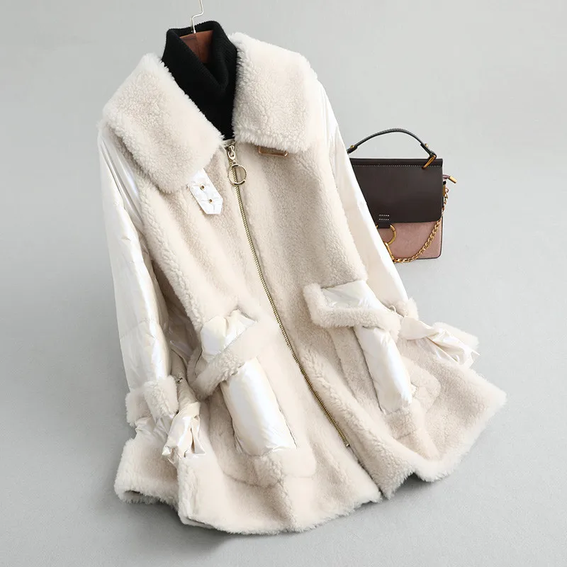 white AYUNSUE, пуховик из овечьей овчины, женская одежда, натуральный мех, пальто, зимняя куртка для женщин, шерсть, пальто Abrigo Mujer MY3532 - Цвет: white
