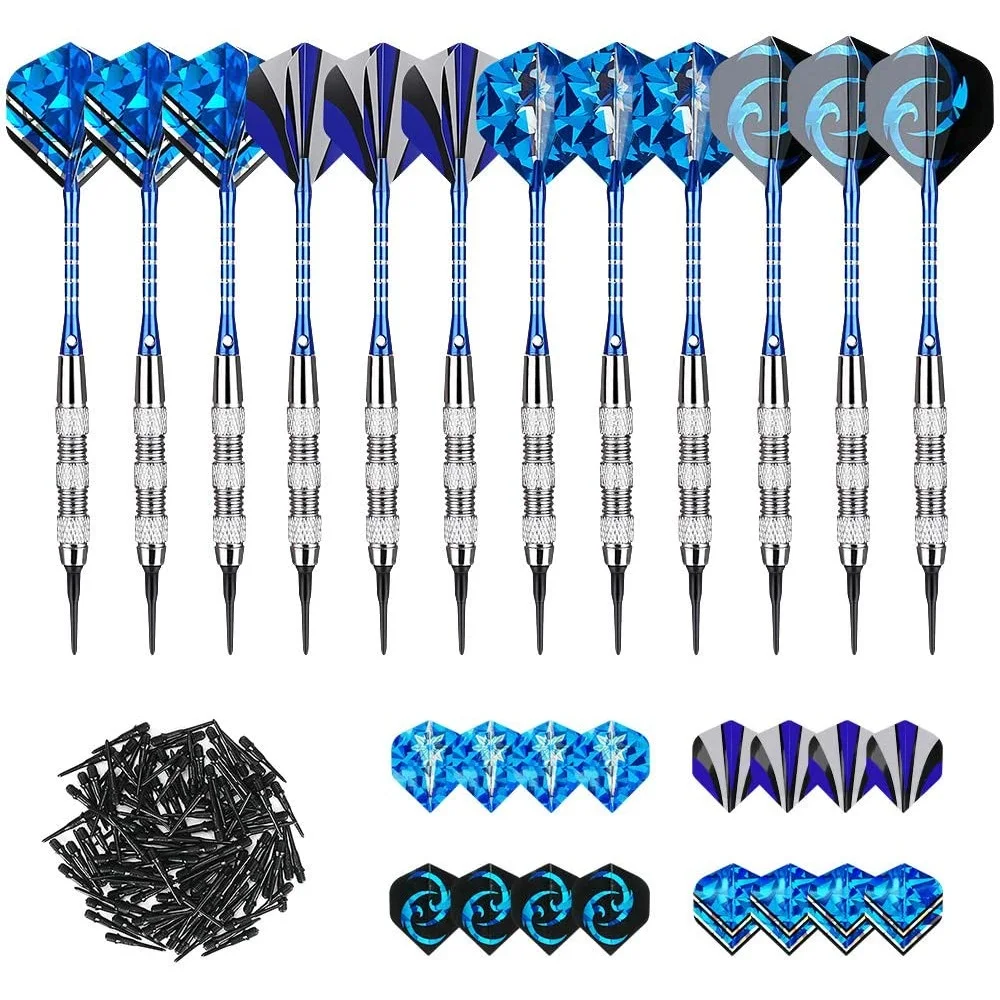 

12Pcs 120 Set Dart Steel Tip Darts Soft Tip Darts with Extra Tips Shafts Flights for Electronic Dartboard Party Bar Games Dart