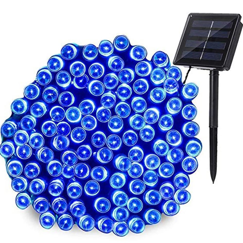 Blue Light 100/200/500 светодиодный солнечный Мощность Фея светильник Праздничная светильник для сада на открытом воздухе Водонепроницаемый IP44 вечерние свадебный Декор Светильник - Испускаемый цвет: Blue Light