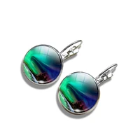 northern lights planet hook earrings galaxy nebula space hook earrings round glass earrings jewelry astronomy lovers gift