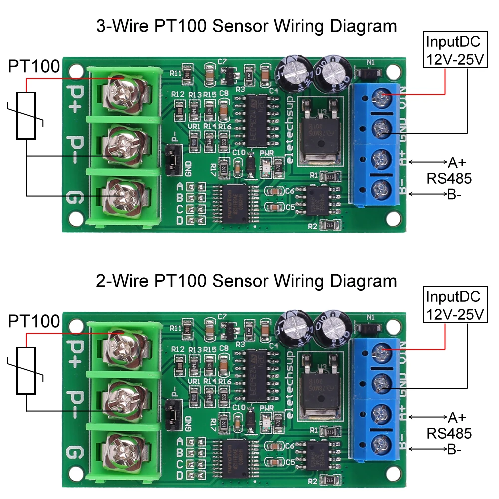 

DC 12V 24V 0.01A RS485 Temperature Monitoring Recorder -20~400 Celsius PT100 Sensor Transmitter Data Collector RTU Module