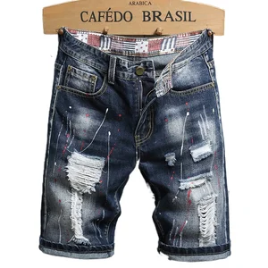 Men's Graffiti Ripped Short Jeans 2021 Summer Fashion Casual Slim Fashion Retro Style Denim Shorts Men's Clothing Brand Clothes 10 item image