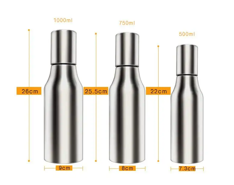 

500ml / 750ml / 1000ml Kitchen Oil Bottle Stainless Steel Leak-proof Soy Sauce Vinegar Cruet Storage Dispenser Seasoning Bottle