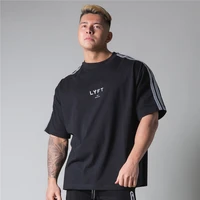 2021 jpuk side striped short sleeves t shirt men gym fitness bodybuilding cotton t shirt male workout tees tops brand clothing