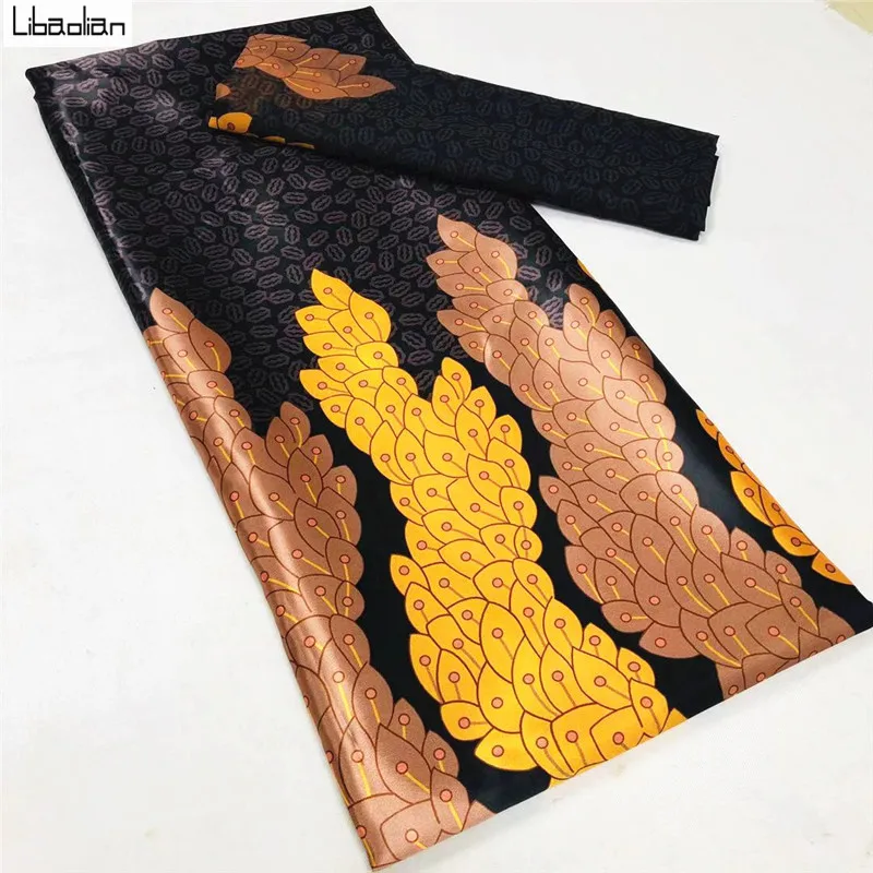 

Hot Silk wax fabric digital print satin wax material 4+2yards soft material with chiffon soft set for fashion sewing B211-15